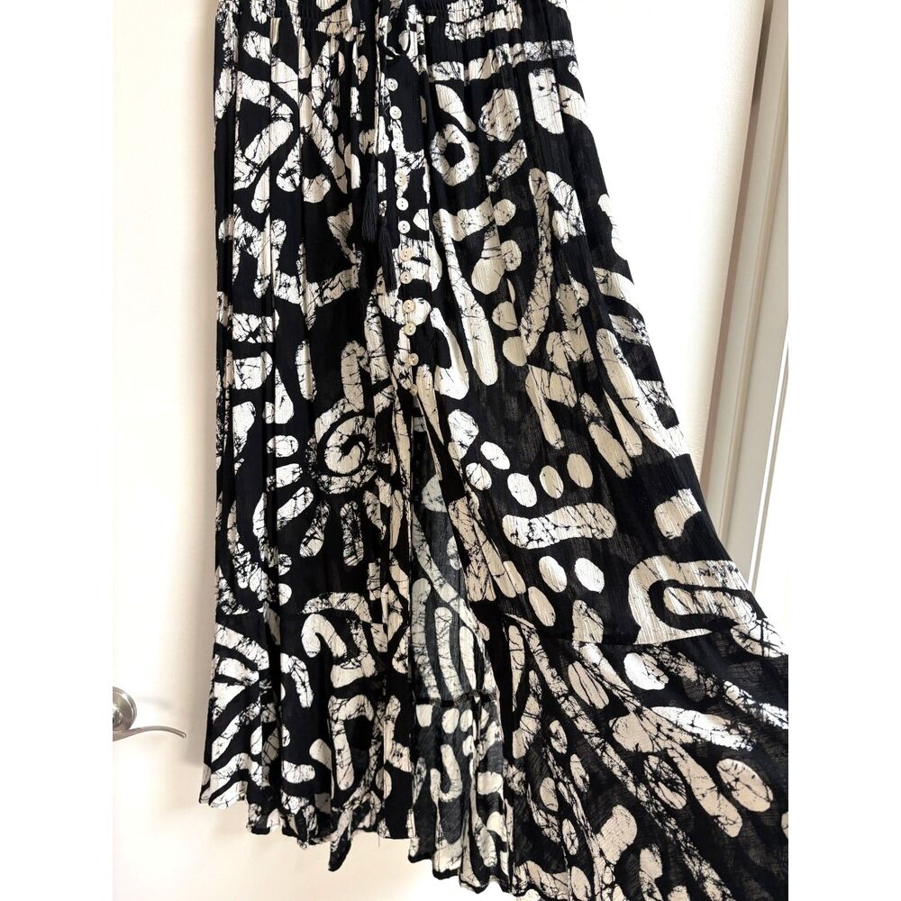 Haute Hippie Black White Batik Maxi Skirt S Smock Slit Abstract Boho Rayon Beach - Picture 5 of 9